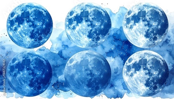 Obraz A Celestial Symphony - Six Blue Moons in Harmonious Alignment.