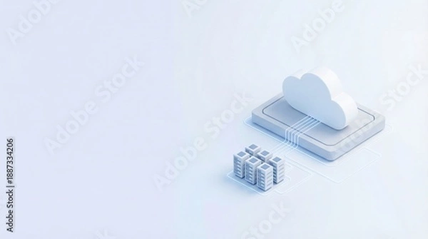 Obraz Isometric 3D Cloud Computing Concept with Cloud Icon Connected to Servers and Huge Copy Space