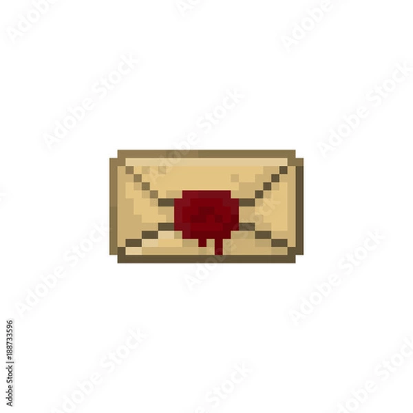 Fototapeta Pixel old envelope with a letter for games and websites