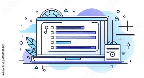 Obraz Edtech personalized learning laptop screen with online checklist and progress bars showing adaptive learning interface and calm study environment