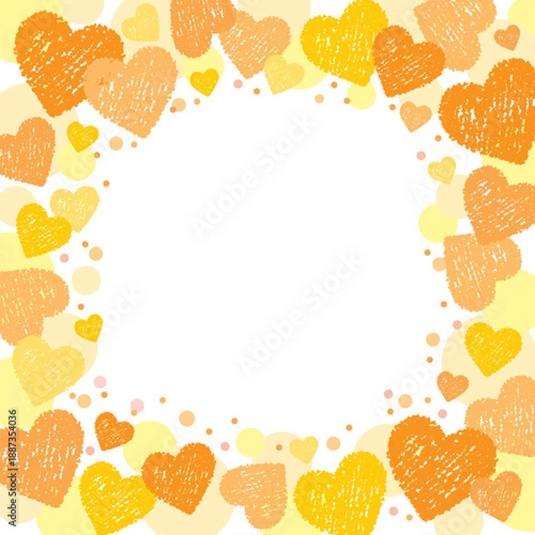 Obraz バレンタインのクレヨンハートの正方形フレーム/イエロー