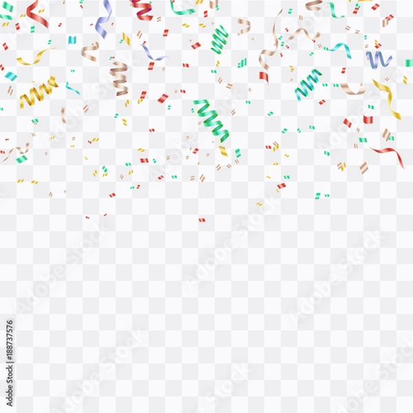 Obraz Colorful bright confetti isolated on transparent background. Festive vector illustration