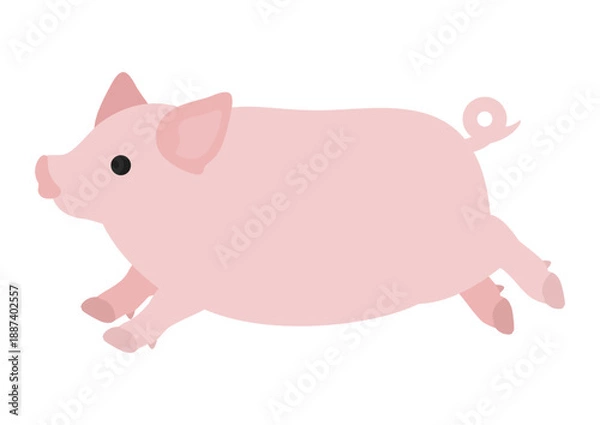 Obraz 足を伸ばした豚の躍動感ある姿のイラスト