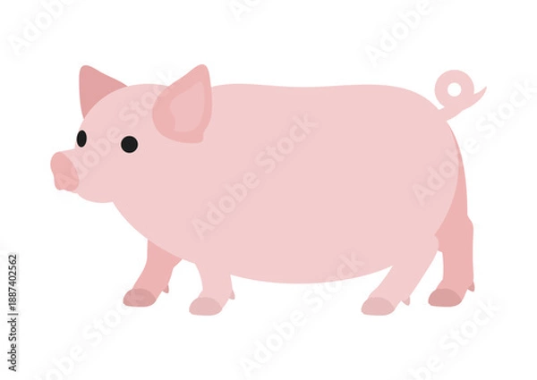 Obraz 斜めを向いて歩く豚のシンプルなイラスト