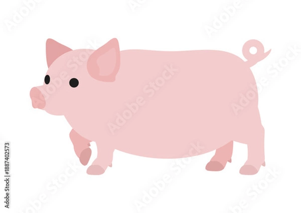 Obraz 体を前に向けた豚の横向きイラスト