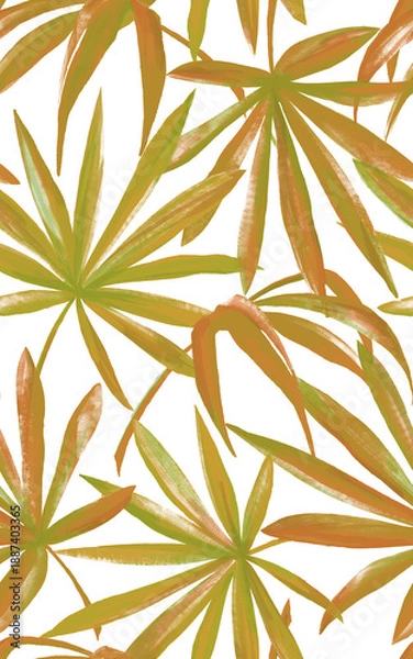 Obraz 手描きタッチの熱帯植物のシームレスパターン  ベージュ