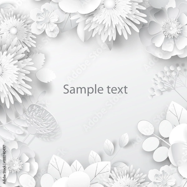 Fototapeta Paper art flowers background. Paper cut. Vector stock.