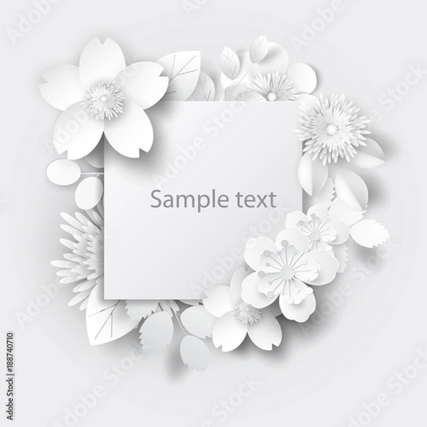 Fototapeta Paper art flowers background. Paper cut. Vector stock.