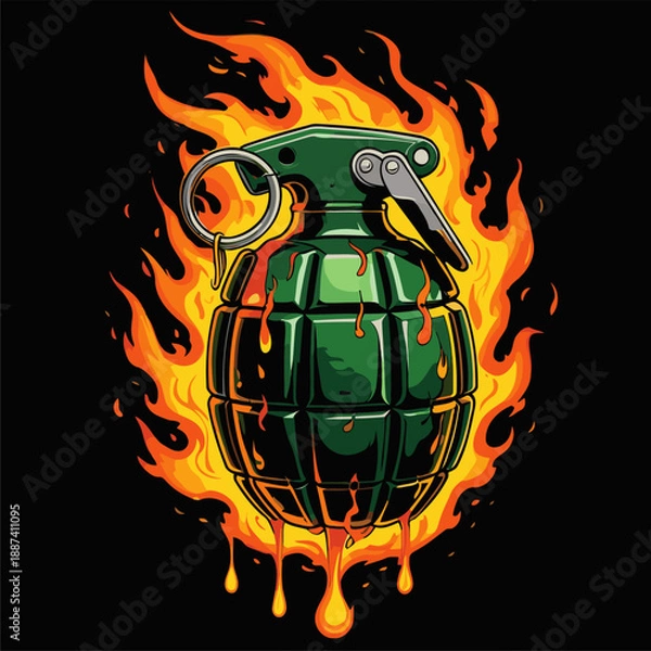 Obraz vector image of a grenade on fire