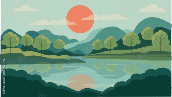 Obraz Mountain lake landscape with sunset reflection