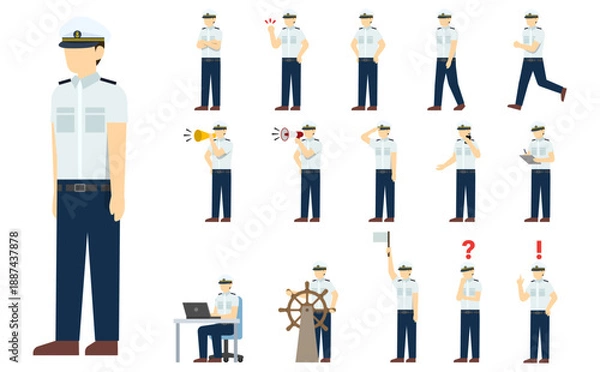 Obraz フラットイラスト：船員セット(夏)