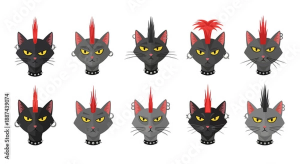 Obraz Cartoon Cat Faces with Red Ears.