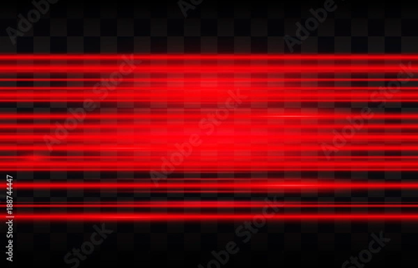 Obraz Abstract red laser beams. Isolated on transparent black background. Vector illustration, eps 10