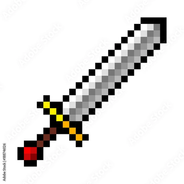 Fototapeta pixel video game sword icon cartoon retro game style