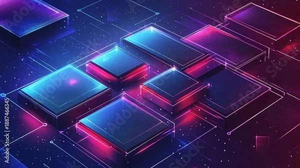 Obraz abstract neon cubes digital art background