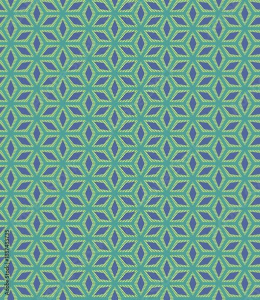 Obraz エスニックでオリエンタルな幾何学紋様のインド更紗風シームレスパターン_グリーン