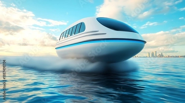 Obraz Futuristic hovercraft across water