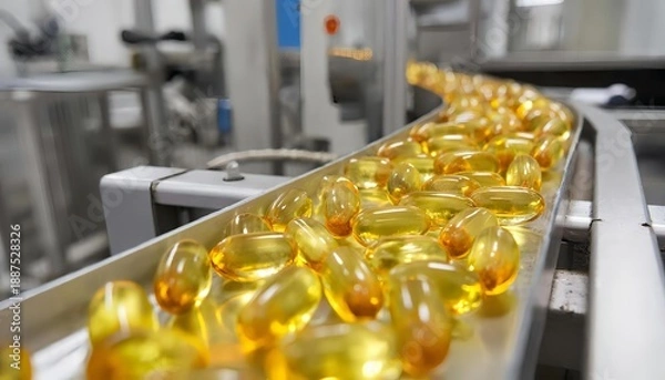 Obraz A conveyor with yellow capsules