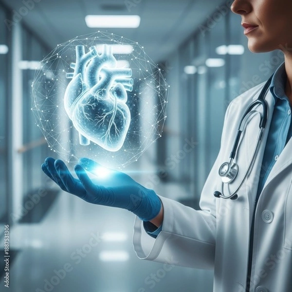 Obraz Doctor examining digital heart model