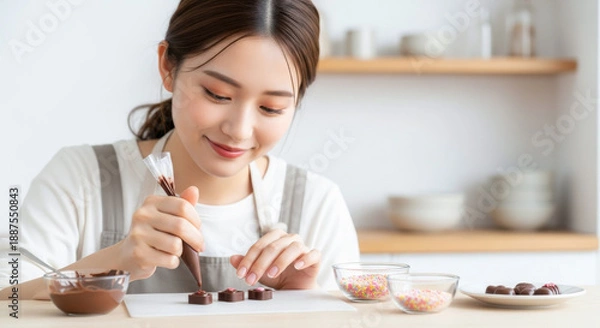 Obraz チョコレートを手作りする女の子：バレンタインデー