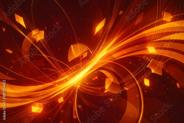Obraz 金と赤の光が交差する流線型抽象背景