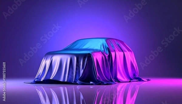 Obraz Covered car with dramatic blue-purple lighting