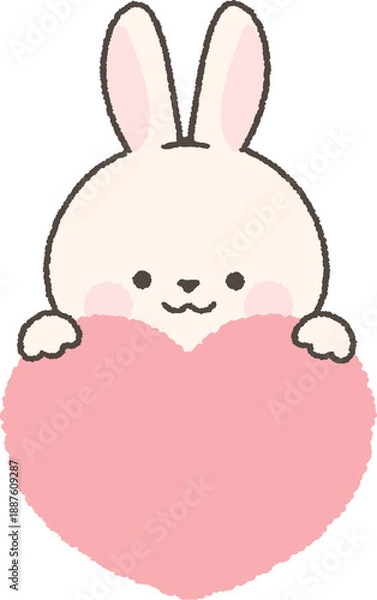 Obraz ハートの上から顔を出す白うさぎ