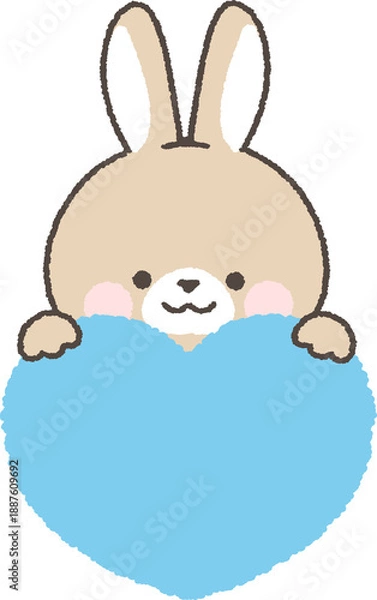 Obraz ハートの上から顔を出す茶色のうさぎ