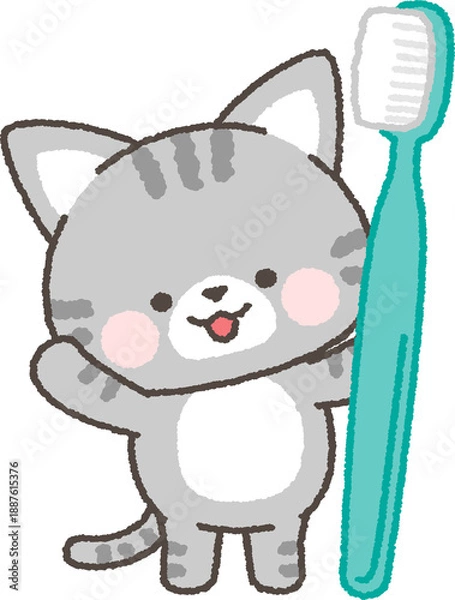 Obraz 歯ブラシを持つサバトラネコ