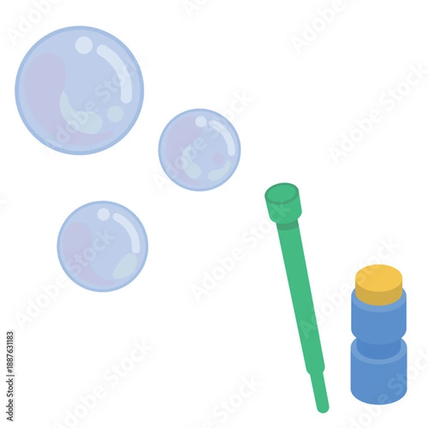 Obraz シャボン玉セット ストロー 容器 イラスト