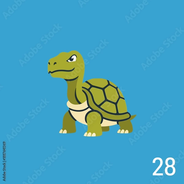 Obraz Cartoon turtle with a determined expression on a blue background.