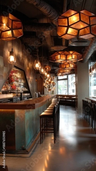Obraz Elegant bar interior with unique lighting design