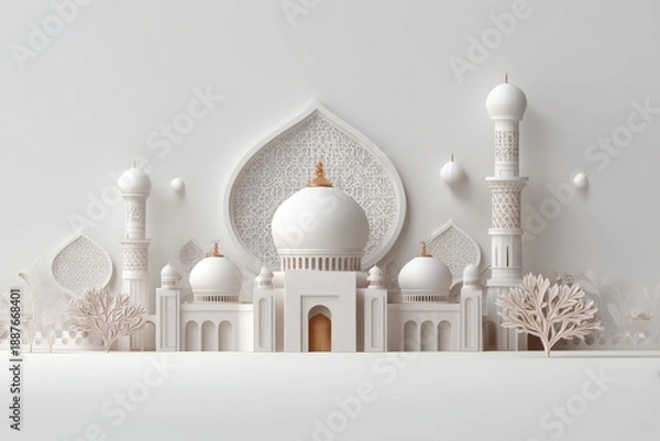 Obraz Elegant and Minimalist Architectural Design Featuring White Islamic Structures