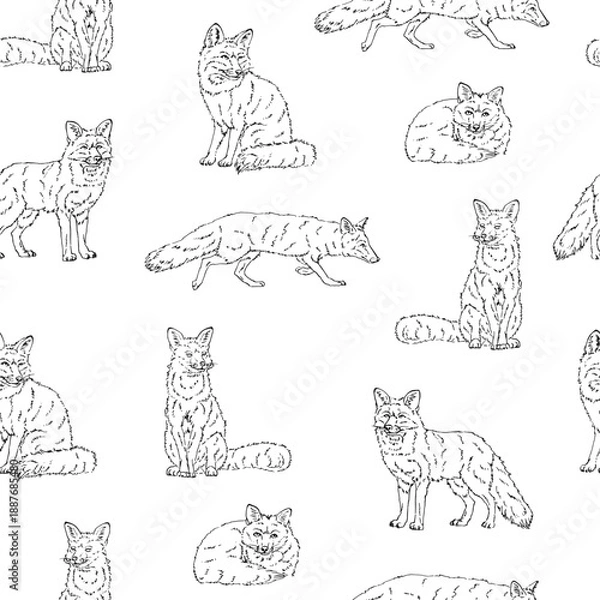Fototapeta Seamless pattern with foxes with different positions.