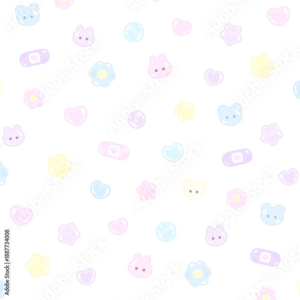 Obraz ぷっくりかわいいイラストスクエアパターン★PNG