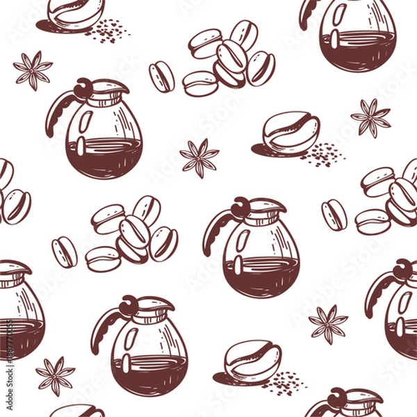 Obraz Coffee seamless vector pattern. Coffee hand drawn pattern in doodle style