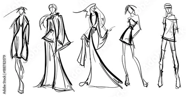 Fototapeta Stylowe modele mody. Ładne młode dziewczyny. Szkic modny dziewczyny