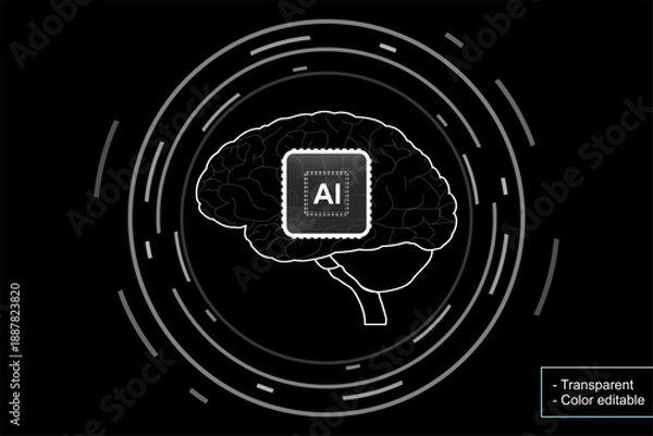 Fototapeta AI Processor Chip with Digital Futuristic HUD Interface