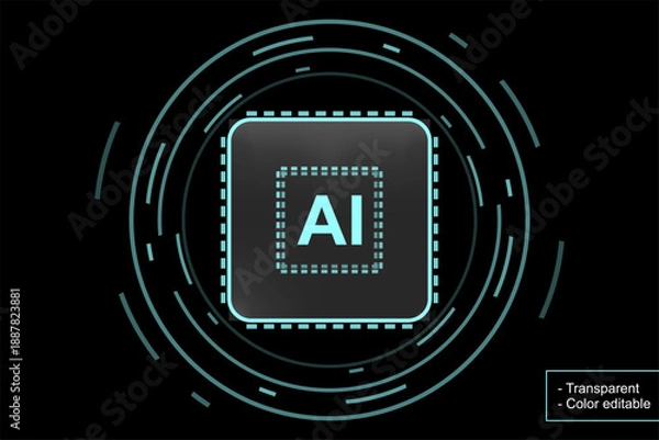 Fototapeta AI Processor Chip with Digital Futuristic HUD Interface