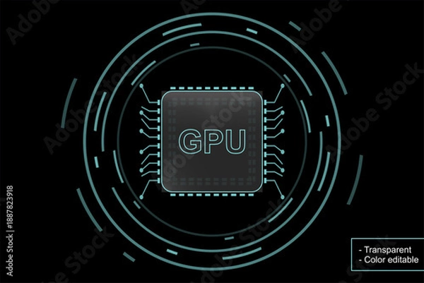 Fototapeta AI Processor Chip with Digital Futuristic HUD Interface
