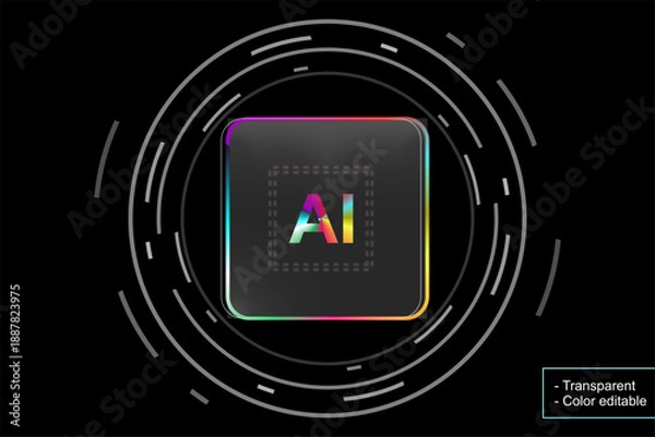 Fototapeta AI Processor Chip with Digital Futuristic HUD Interface