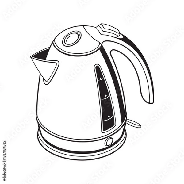 Obraz Modern Electric Kettle Vector Line Illustration