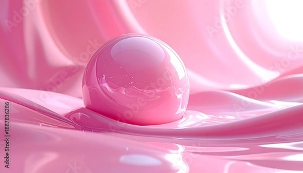 Obraz Pink Liquid Droplet on Smooth Surface.