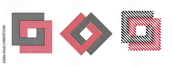 Obraz Abstract interlocking geometric square patterns with optical line art.