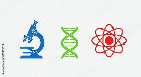 Obraz Science Symbols: Microscope, DNA, Atom
