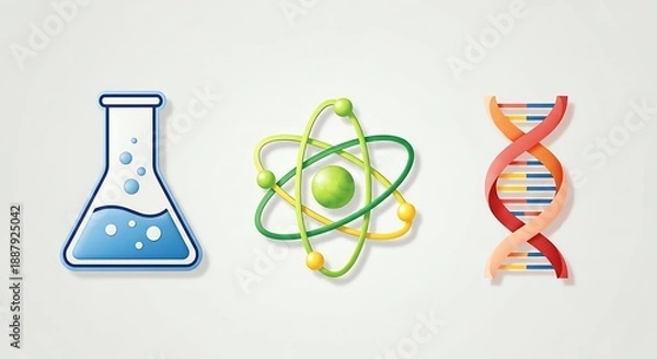 Obraz Science Symbols: Beaker, Atom, DNA
