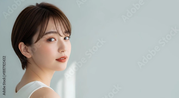 Obraz ショートヘアの日本人女性のビューティーポートレート	
