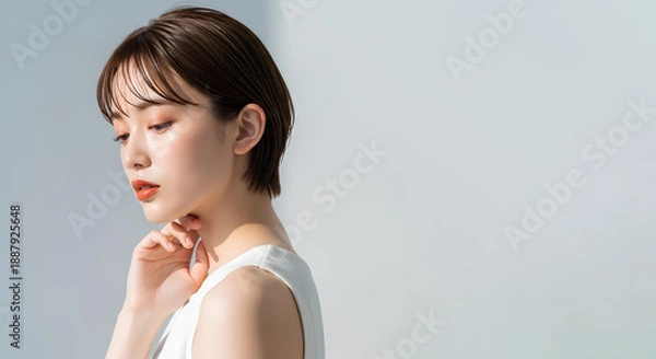 Obraz ショートヘアの日本人女性のビューティーポートレート	