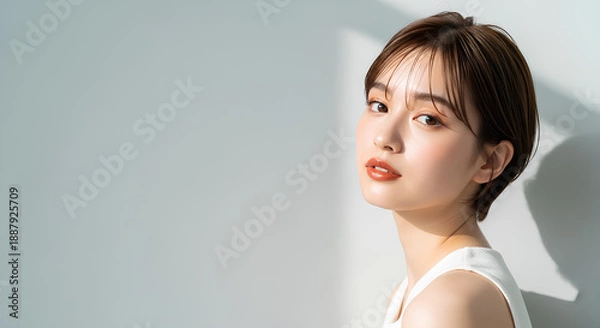 Obraz ショートヘアの日本人女性のビューティーポートレート	
