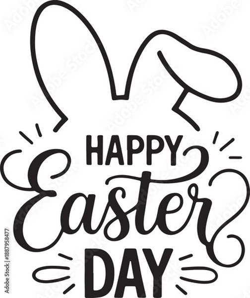 Obraz Happy Easter Day Bunny Ears Typography Graphic